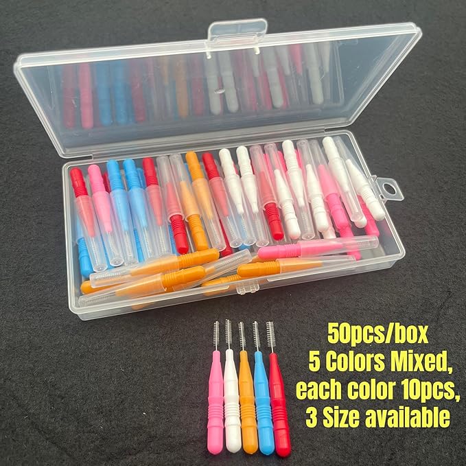 50 Count Interdental Brush,Toothpicks Tooth Flossing Head Oral Dental Hygiene Brush,Teeth Cleaner Dental Floss Stick Tooth Cleaning Tool