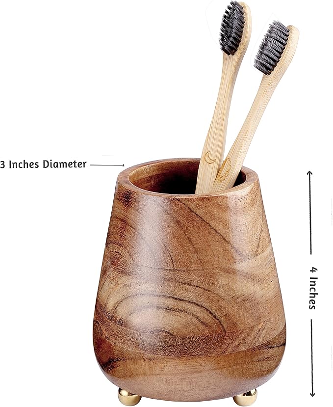 Folkulture Toothbrush Holders for Bathroom, Tooth Brushing Holder, Blue Toothbrush Holder, 4x3 Wooden Toothbrush Holder,Bathroom Organizers & Storage Countertop, Toothbrush Organizer, Bathroom Holders