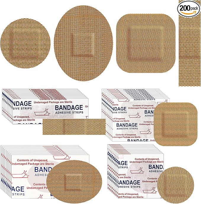 Geiserailie 200 Pcs Adhesive Small Spot Bandages Bulk Fabric Oval Flexible Adhesive Nose Face Bandages with Non Stick Pad Round Oval Square Strip for Skin Wound Care
