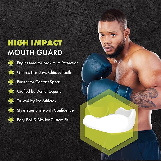 DAMAGE CONTROL High-Impact Mouth Guard – Sports Mouthguard for Boxing, Football, Hockey, Lacrosse & Basketball, Protects Teeth & Jaw, Protective Mouthpiece for Adults & Youth (Adult, White 2.0)