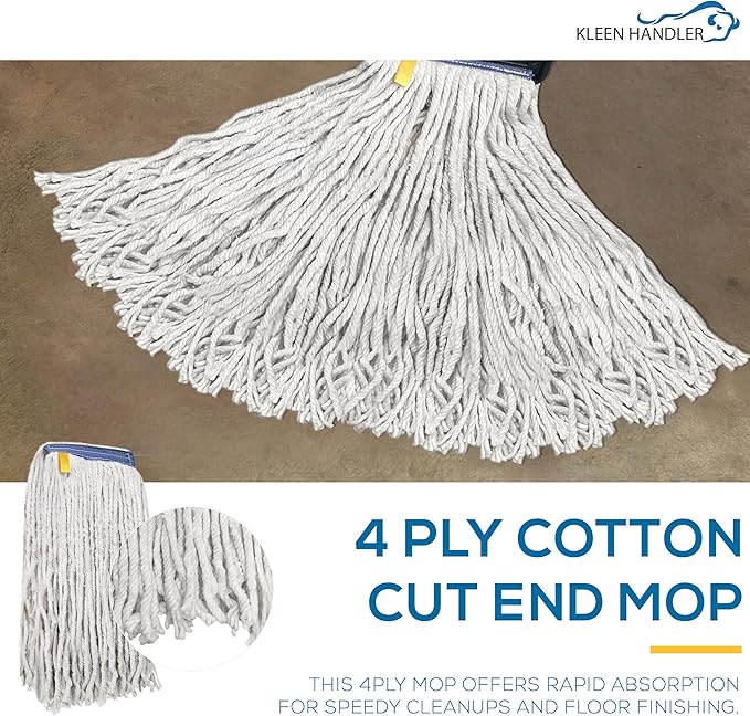 Pack of 24 Cut End Cotton Mop Head Replacement, 1.25-inch Universal Headband, Wet Mop Refills, Natural, 16 Oz