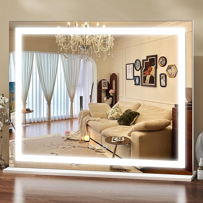 23x18 Inch Lighted Vanity Mirror, 3-Color Dimmable LED & Touch Control - Large Makeup Mirror for Dressing Room (Wall/Tabletop Mount)
