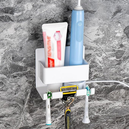 Electric Toothbrush Holder Wall Mounted, Electric Toothbrush Cord Organizer, Self Adhesive Electric Toothbrush Stand for Bathroom, Medicine Cabinet, Dorm(White)
