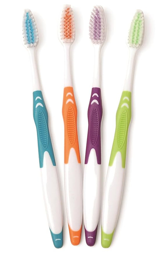 FRESHMINT Individually Wrapped Bulk Premium Toothbrushes (100 Pack), Oversized Easy Grip Rubber Handle, Soft Multi Color Nylon Bristles Perfect for Travel, Hotel, Donation