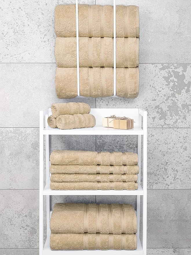 American Soft Linen Luxury 4 Piece Bath Towel Set, 600 GSM 100% Cotton Turkish Bath Towels for Bathroom, 27x54 in Extra Large Bathroom Shower Towels, Beige