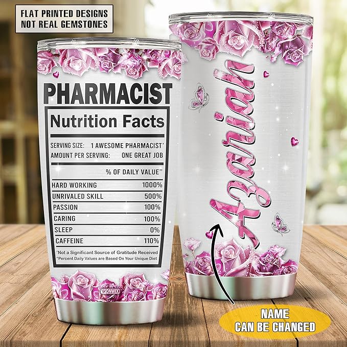 Personalized Pharmacist Gifts For Women Pharmacy Mug Coffee Tumbler Cup For Wife Daughter Mom Christmas Birthday Mother's Day Valentine 20oz Insulated Stainless Steel Water Bottle With Lid