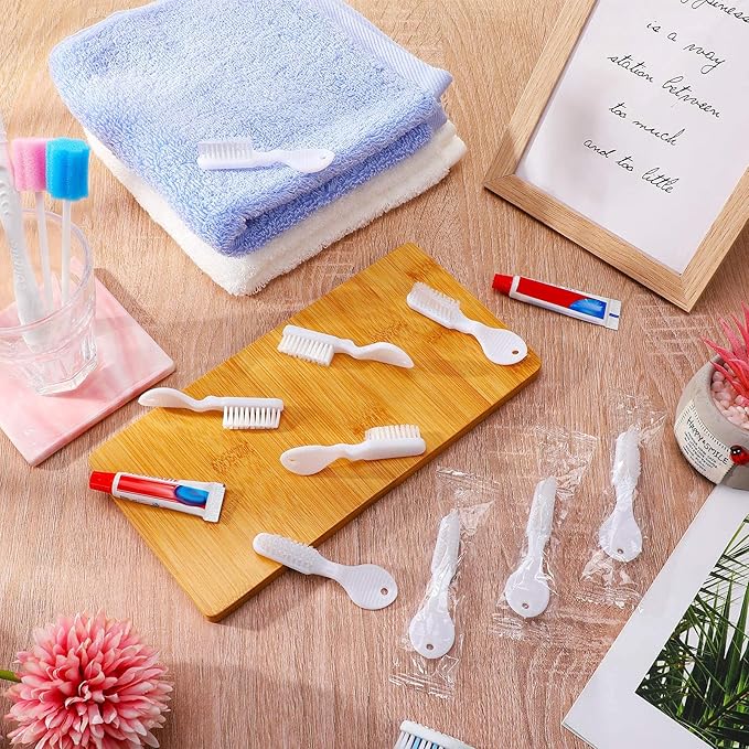 Patelai 50 Pcs Handle Toothbrush Thumbprint Individually Packaged Security Toothbrush Bulk with Short Handle Soft Bristles for Portable Travel Teeth Cleaning, Mini Size