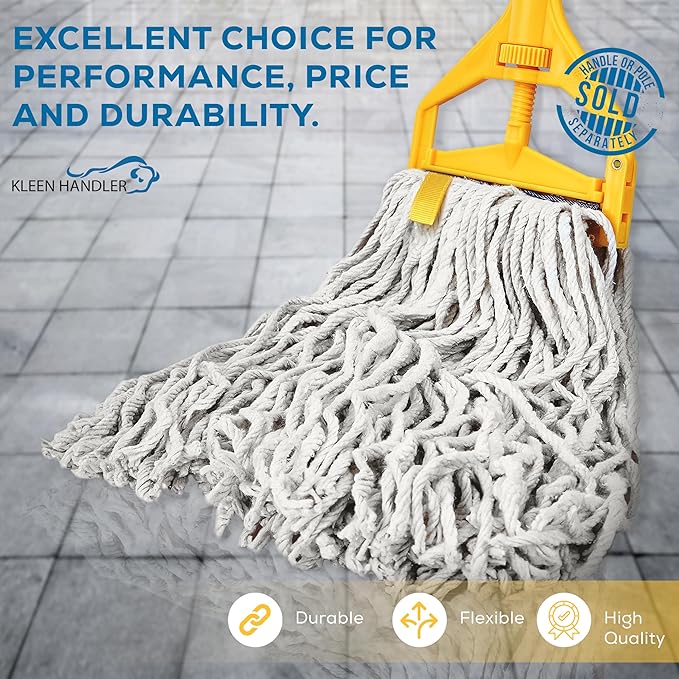 Pack of 24 Cut End Cotton Mop Head Replacement, 1.25-inch Universal Headband, Wet Mop Refills, Natural, 16 Oz