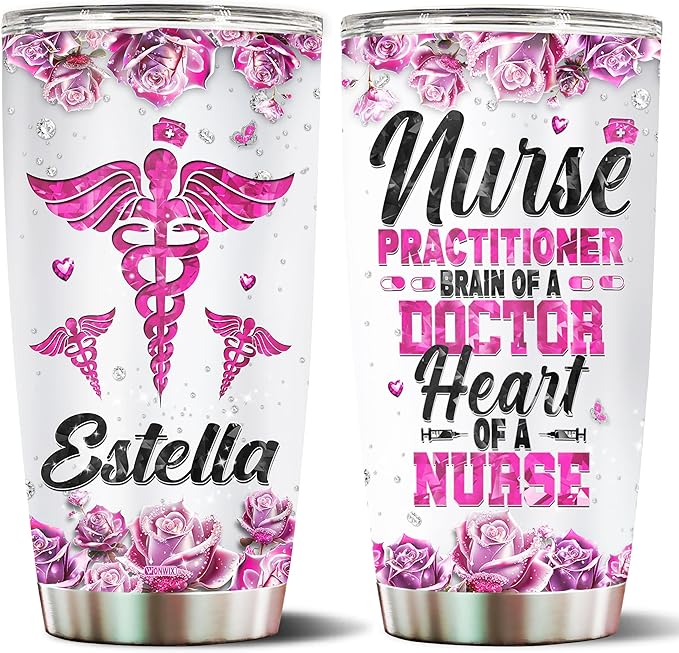 Personalized Gifts For Nurse Practitioner Female 20oz Insulated Stainless Steel With Lid Christmas Birthday Mother's Day Valentine Tumbler Coffee Mug Travel Cup Gift For Wife Women Mom