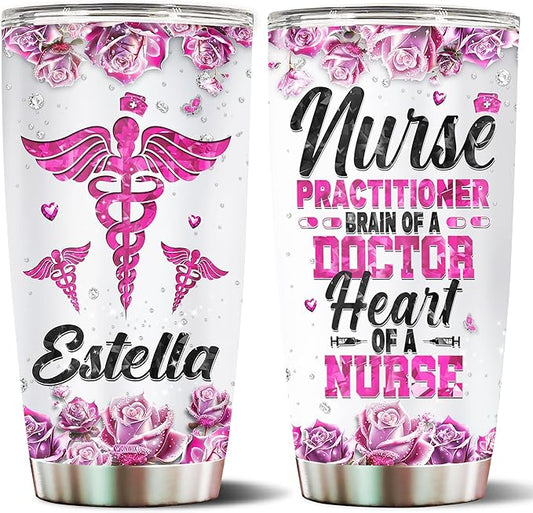 Personalized Gifts For Nurse Practitioner Female 20oz Insulated Stainless Steel With Lid Christmas Birthday Mother's Day Valentine Tumbler Coffee Mug Travel Cup Gift For Wife Women Mom
