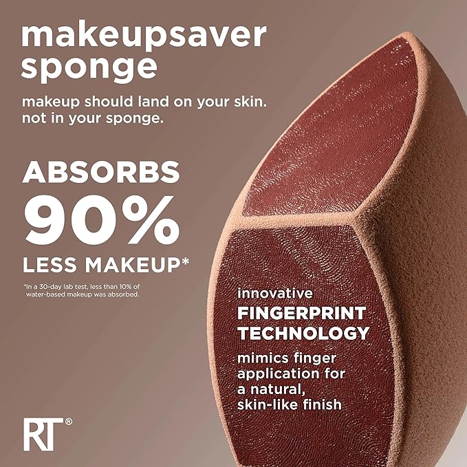 Real Techniques Makeupsaver Sponge, Makeup Blender Sponge For Liquid & Cream Formulations, Natural Finish & Reduces Makeup Waste, Targeted Application, Cruelty & Latex-Free, 1 Count