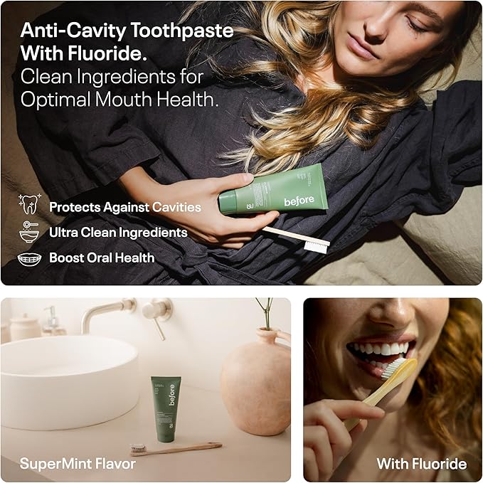 Before | Classic Anti-Cavity Toothpaste | Vegan, Reduces Plaque for Gum Health, Balanced Foaming, Low Abrasion, Long Lasting Minty Fresh Breath, Plant-Based 3.5oz Tubes, Made in The USA — 2 Pack