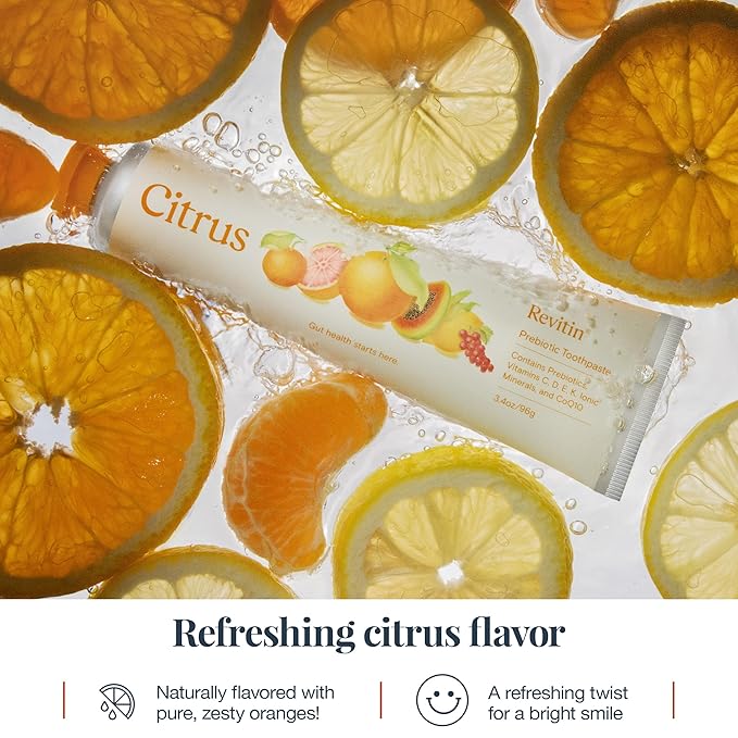 Revitin Toothpaste | Fluoride-Free Prebiotic Citrus Tooth Gel | No SLS, Gluten Free, Dye Free, GMO Free, No Sweeteners | Non-Toxic, Kid Approved, Pack of 3