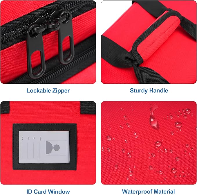 LIZSEN Large Medicine Storage Bag, Double Layer Pill Bottle Organizer Storage Bags with Lockable Zipper, Medication Travel Bag Carrying Case for Men Women (Red)
