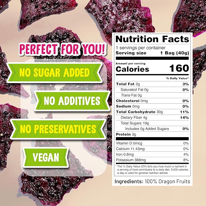 The Daily Good Soft-Dried Dragon Fruit Slices | All Natural Superfood Snacks for Adults & Kids | Healthy, Soft and Chewy | No Sugar Added or Preservatives, Gluten Free, Vegan (1.41 oz, Pack of 1)