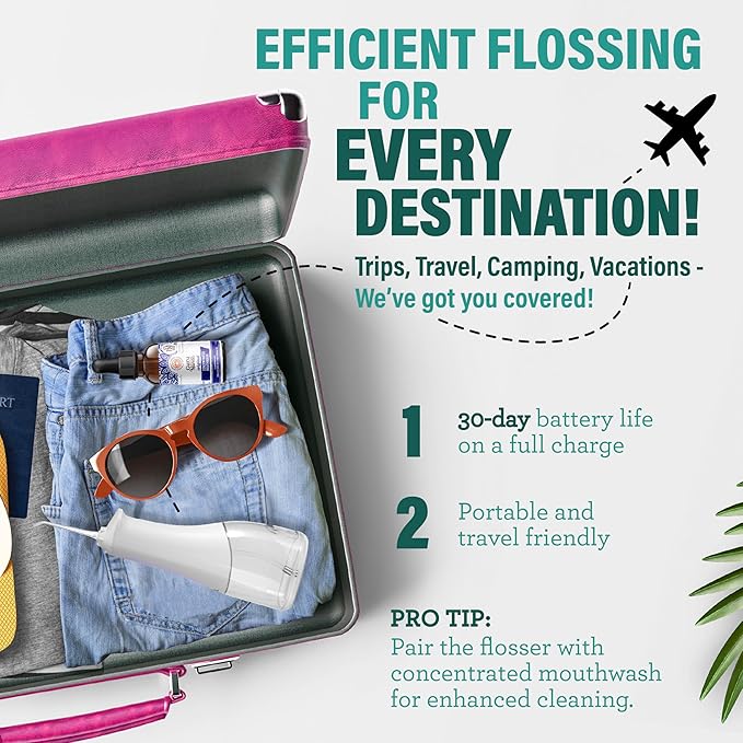 GuruNanda Water Dental Flosser 2.0 XL – 380ML Large Tank, 4 Flossing Modes, Cordless & Portable with Smart Timer for Deep Cleaning & Happy Gums - Lavender