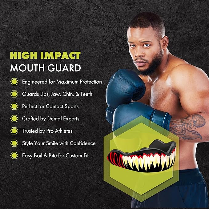 DAMAGE CONTROL High-Impact Mouth Guard – Sports Mouthguard for Boxing, Football, Hockey, Lacrosse & Basketball, Protects Teeth & Jaw, Protective Mouthpiece for Adults & Youth (Adult, SymBite 2.0)