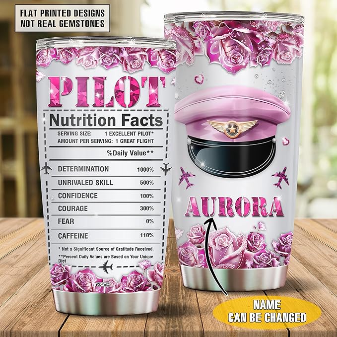 Personalized Pilot Gifts For Women 20oz Insulated Stainless Steel Coffee Mug Travel Cup Water Bottle Tumbler With Lid Gift For Wife Daughter Mom Christmas Birthday Mothers Day Valentine