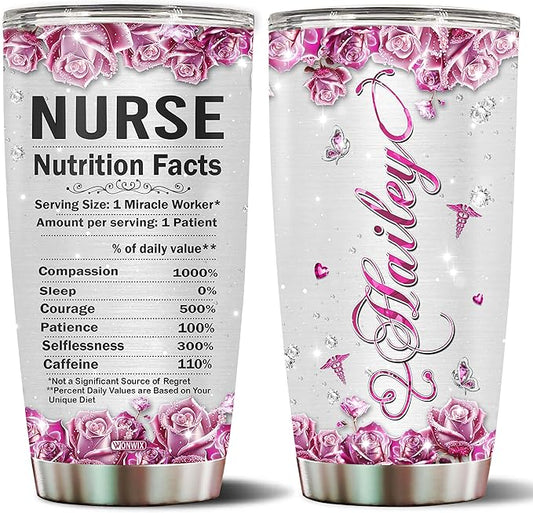 Personalized Nurse Gifts For Women 20oz Tumbler Coffee Mug Travel Cup Water Bottle Gift For Wife Daughter Mom Insulated Stainless Steel With Lid Christmas Birthday Mother's Day Valentine