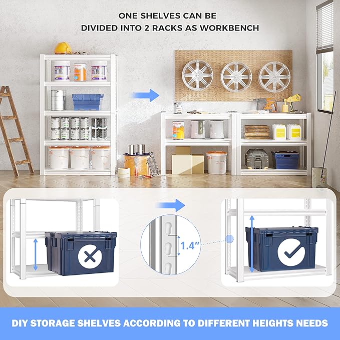 Raybee Garage Shelving Heavy Duty White Garage Storage Shelves 2010LBS Adjustable Heavy Duty Metal Shelving Metal Shelves for Kitchen Pantry 63" X32.1" X16.6", 3 Pack