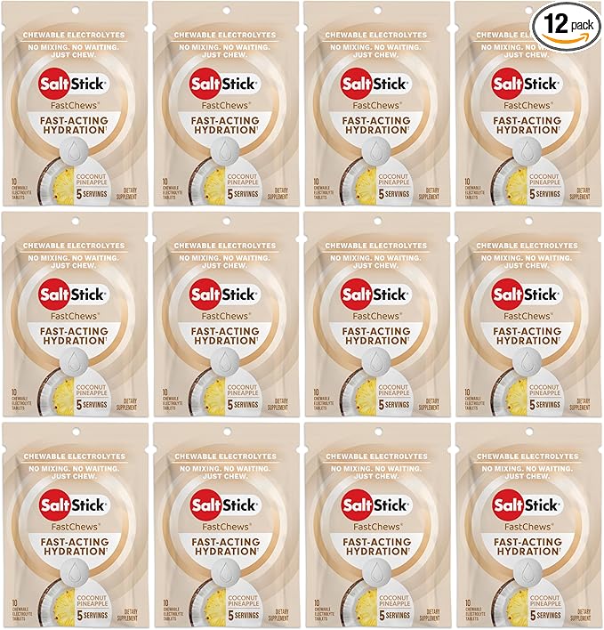 SaltStick Electrolyte FastChews - 120 Count Coconut Pineapple Flavor - Electrolyte Tablets for Hydration, Salt Tabs - 10 Count (Pack of 12)