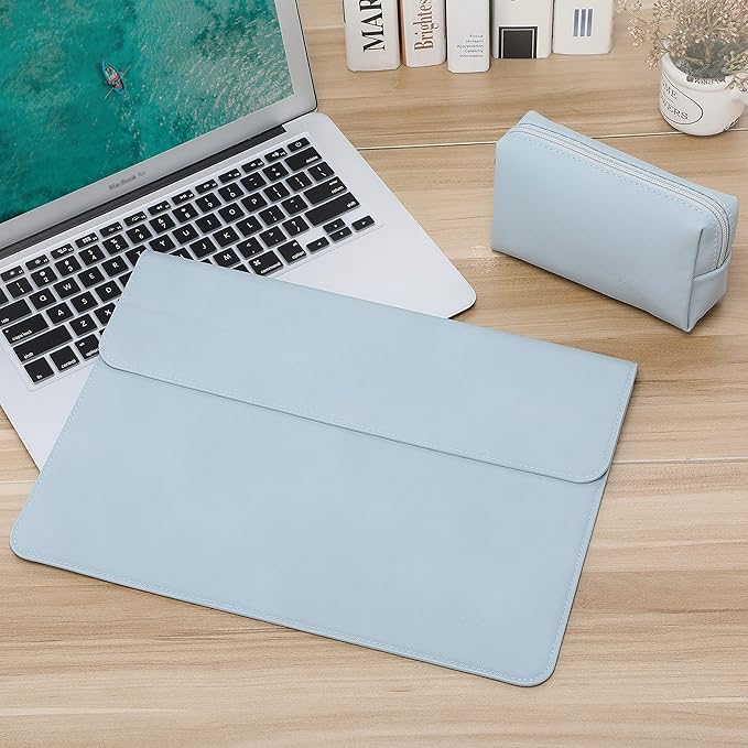 HYZUO 13 Inch Laptop Sleeve Case with Stand for 2025-2018 MacBook Air 13 M4 M3 M2 M1, 2025-2016 MacBook Pro 13 M2 M1, 13" iPad Pro/Air, Surface Pro 11/10/9, XPS 13, with Pouch, Pale Blue