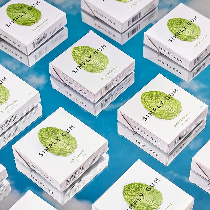 SIMPLY Gum Peppermint, Plastic-Free Natural Chewing Gum, 12 Pack (180 Pieces) | Vegan, Kosher, Non GMO, Aspartame Free and Sorbitol Free