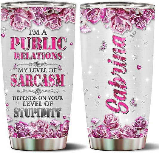 Personalized Public Relations Gifts For Women PR Coffee Mug Travel Cup Gift For Wife Daughter Mom Girls 20oz Insulated Stainless Steel With Lid Christmas Birthday Mother's Day Valentine