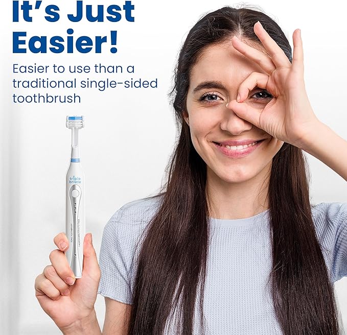 Triple Bristle Original Sonic Toothbrush | Rechargeable 31,000 VPM Tooth Brush | Patented 3 Head Design | Angled Bristles Clean Each Tooth | Dentist Created & Approved Original