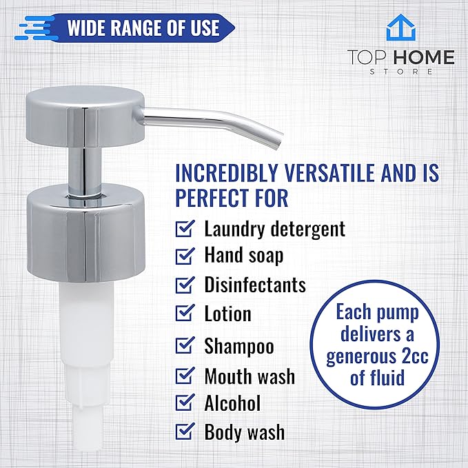 Elegant Flat Top Stainless Steel Soap and Lotion Dispenser Pumps (Chrome, 2 Pack)