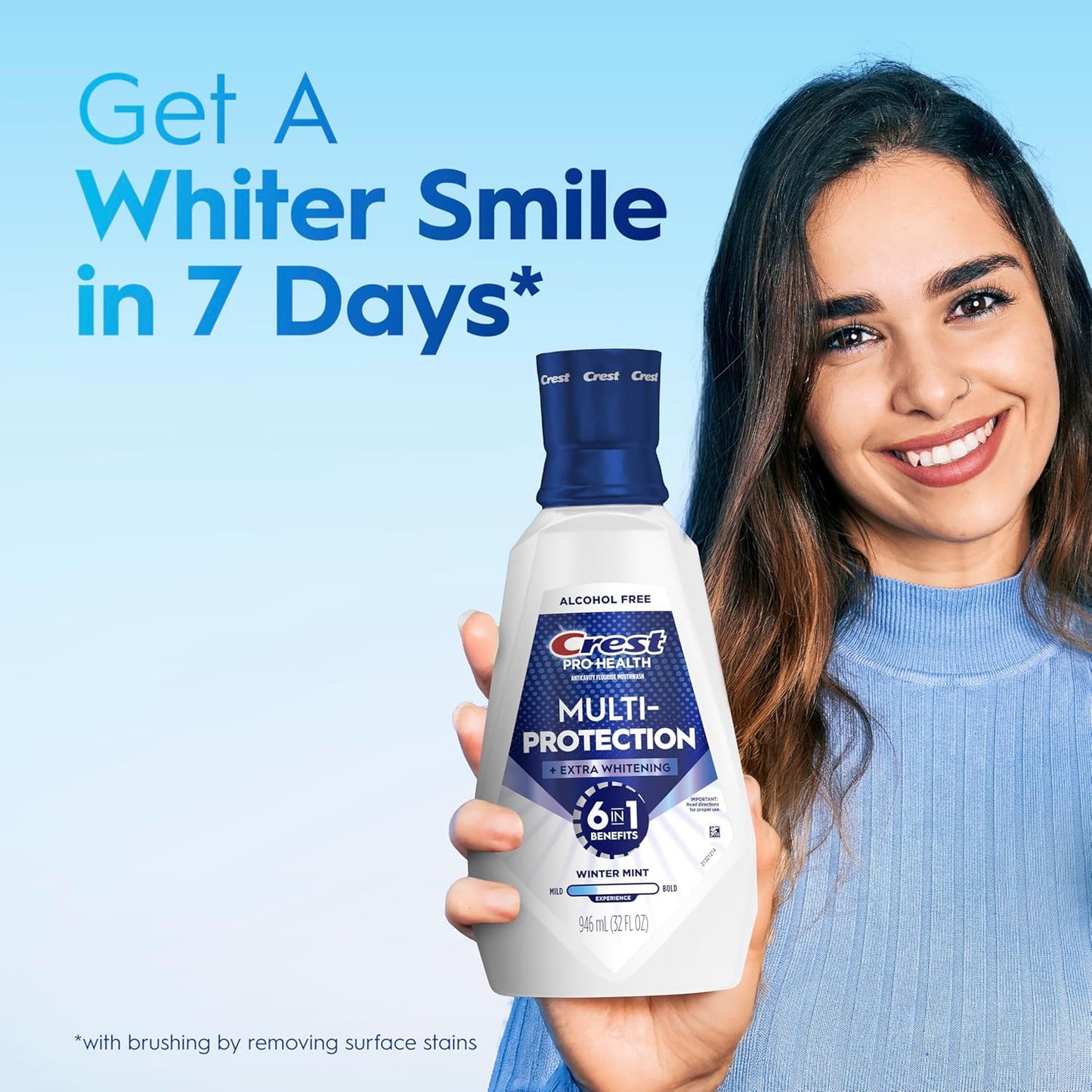 Crest Pro-Health Mouthwash, Teeth Whitening for Adults, 6 in 1 Benefits, Breath Freshener, 946mL, 2 Pack, Alcohol Free Mouth Rinse, Anti Cavity, Enamel Repair, Bad Breath Treatment, Mint Flavor