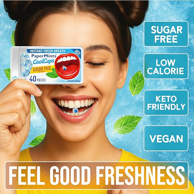 PaperMints CoolCaps Breath Mints | Sugar-Free, Gluten-Free | 4 Pack 160 Capsules | Halitosis & Bad Breath Treatment