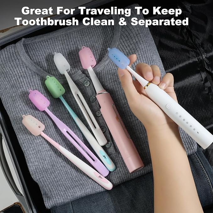 Serqd 6 Pack Silicone Toothbrush Covers, Travel Toothbrush Head Caps for Manual and Electric Toothbrushes, Breathable Hygienic Toothbrush Protector to Keep Toothbrush Fresh and Clean