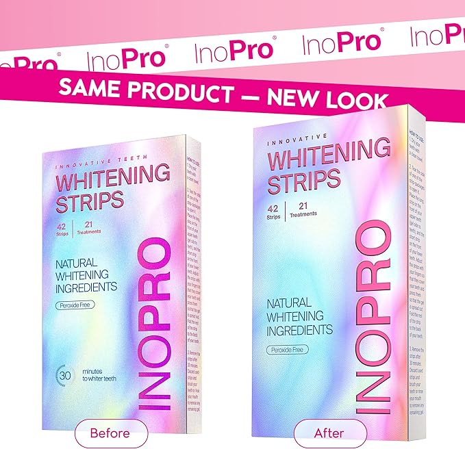 InoPro Teeth Whitening Strips 21 Treatments Kit - Teeth Whitener, Peroxide Free, Green White Strips for Teeth Whitening with Arbutin, Coconut Oil, Deep Stains Removal (42 Strips)