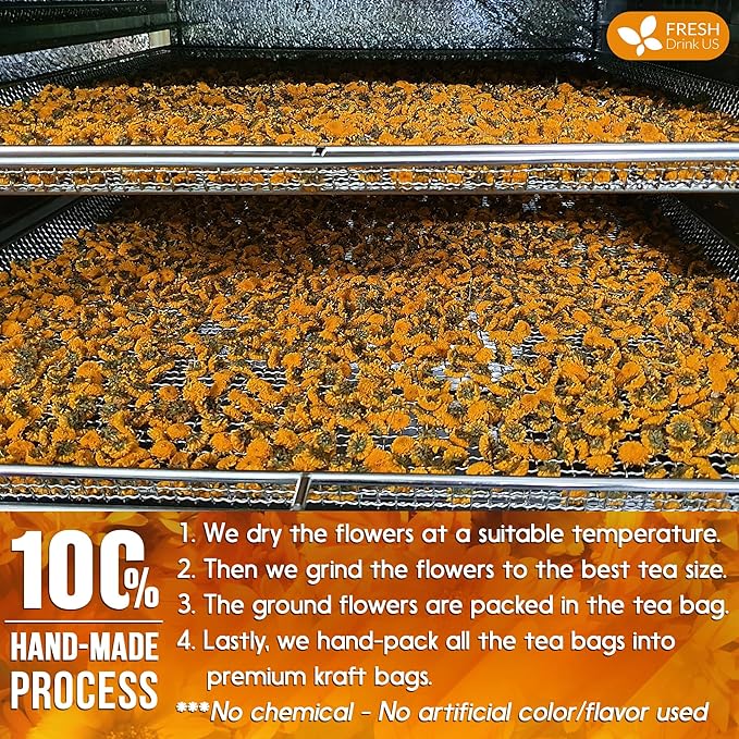 FRESHDRINKUS Calendula Tea Bags, 75 Count, Herbal, Vegan, Sugar Free, Caffeine Free, Gluten Free, 100% Natural Calendula Flowers